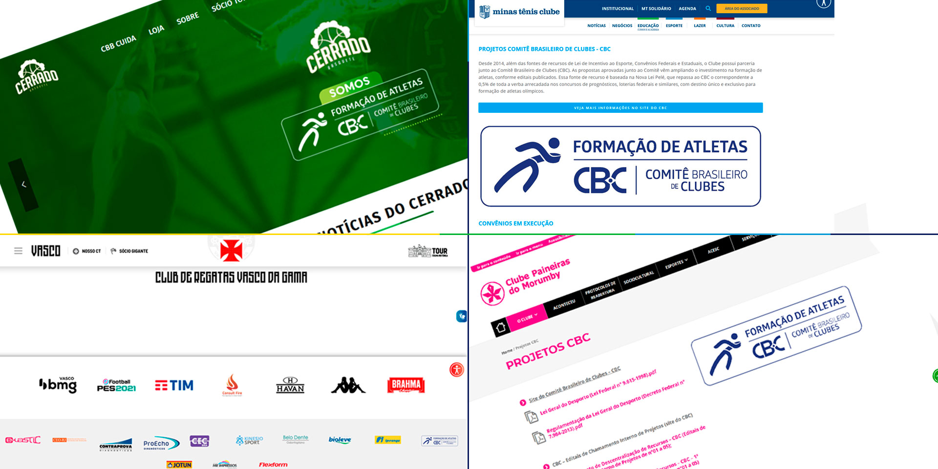 Sites de clubes que apresentam Selo de Formação de Atletas do CBC